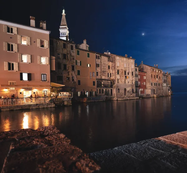Night View Famous Old Town Rovinj — Stock Photo, Image