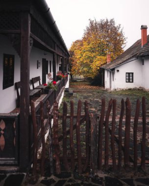 HOLLOKO, HUNGARY - 30 Ekim 2022: Macaristan 'ın Holloko kentindeki geleneksel taş evler.