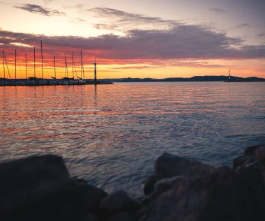 Amazing sunset over lake Balaton, Hungary in summer
