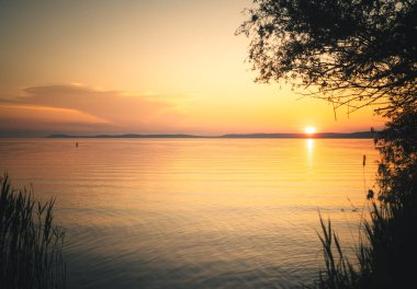Amazing sunset over lake Balaton, Hungary in summer