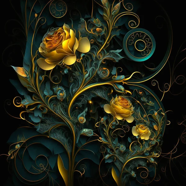 Golden Roses Art Illustration Stock Kép