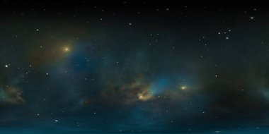 360 derece yıldız sistemi ve gaz nebulası. Panorama, çevre 360 HDRI haritası. Eş dikdörtgen projeksiyon, küresel manzara. 3d oluşturma