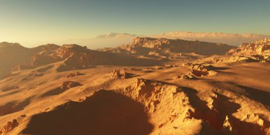 Mars manzarası, toz fırtınasının başlangıcı. 3d oluşturma