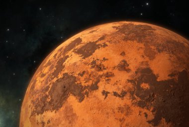 Kızıl Gezegen Mars. Kuru, soğuk Mars yüzeyi. 3d oluşturma