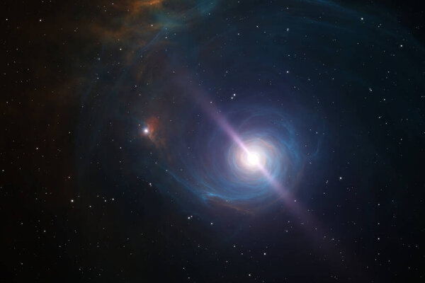 Supermassive black hole in deep space, 3D illustration
