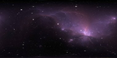 360 derece yıldız sistemi ve parlayan nebula. Panorama, çevre 360 HDRI haritası. Eş dikdörtgen projeksiyon, küresel manzara. 3d oluşturma