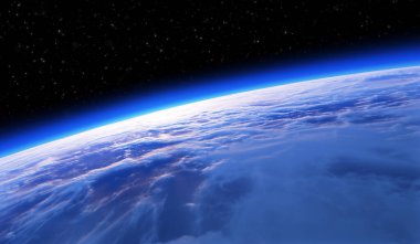 Dünyadan uzaya, gün batımına ya da gün doğumuna. Astronomi geçmişi. 3d oluşturma