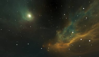 Glowing huge nebula with young stars. Space background, 3d illustration