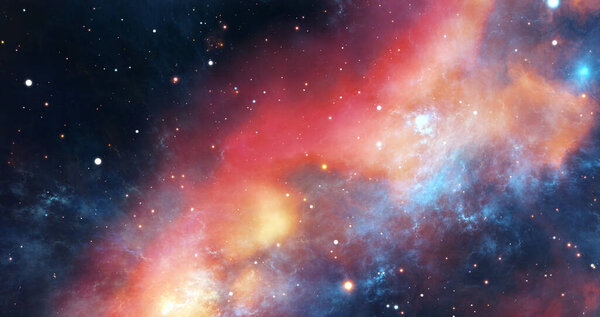 Interstellar cloud of dust and gas. Extreme deep field. Nebula and stars in deep space. 3d illustration