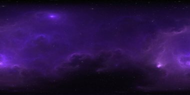 Nebula ve yıldızlı 360 derecelik arkaplan, eşdörtgen projeksiyon, çevre haritası. HDRI küresel panorama. 3d illüstrasyon