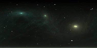 360 derece eşkenar açılı projeksiyon alanı arkaplanı, nebula ve yıldızlar, çevre haritası. HDRI küresel panorama. 3d illüstrasyon
