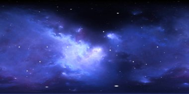 360 derece eşkenar açılı projeksiyon alanı arkaplanı, nebula ve yıldızlar, çevre haritası. HDRI küresel panorama. 3d illüstrasyon