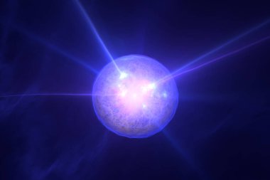 Radyoaktif bozulma. Kararsız atomik çekirdek radyasyonla enerji kaybediyor, 3 boyutlu illüstrasyon