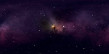 360 derece yıldızlar arası sistem ve gaz nebulası. Panorama, çevre 360 HDRI haritası. Eş dikdörtgen projeksiyon, küresel manzara. 3d illüstrasyon
