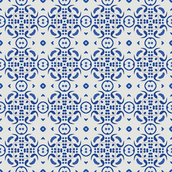 Patrón Ilustrado Sin Costuras Hecho Elementos Abstractos Blanco Tonos Azul — Vector de stock