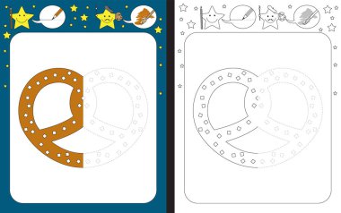 Preschool worksheet for practicing fine motor skills - tracing dashed lines - finish the illustration of a pretzel
