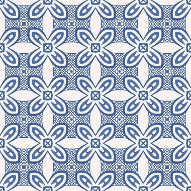 Bej ve mavi tonlarında soyut elementlerden yapılmış kusursuz resimli desen