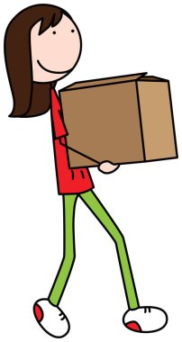 Karton kutu taşıyan bir kızın karikatür çizimi