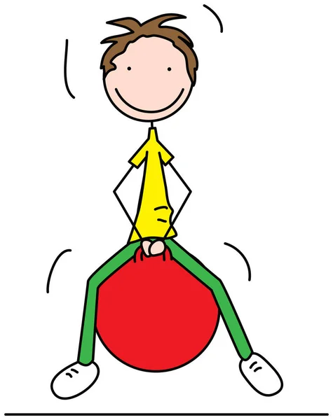Topun Üzerinde Zıplayan Bir Çocuğun Karikatür Vektör Çizimi — Stok Vektör