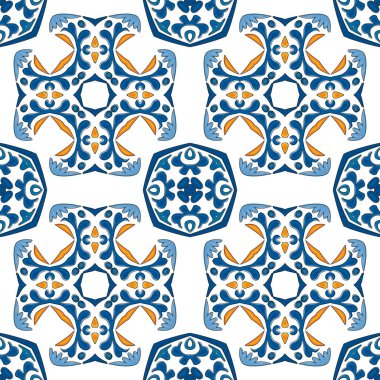 Portekiz fayansları gibi geleneksel tarzda kusursuz desenli çizimler.