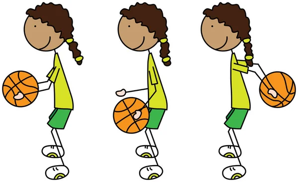 Zeichentrickvektorillustration Eines Mädchens Das Mit Basketball Trainiert — Stockvektor