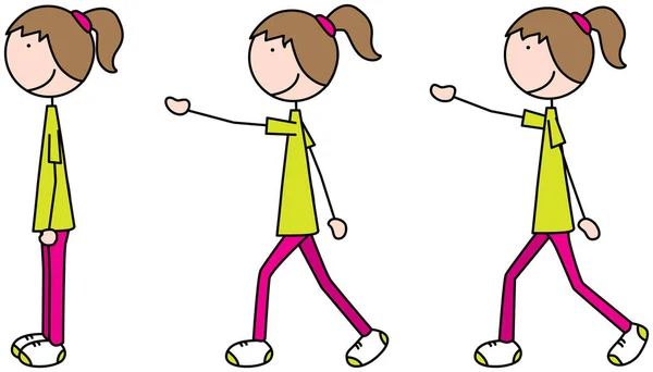 Cartoon Vector Illustration Girl Exercising Same Side Ski Jumps — Stock Vector