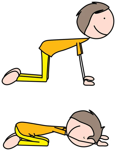 Cartoon Vector Illustration Girl Exercising Childs Pose — Stock Vector
