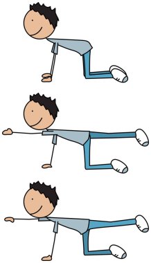 Egzersiz yapan bir çocuğun karikatür vektör çizimi - emekleme asansörleri