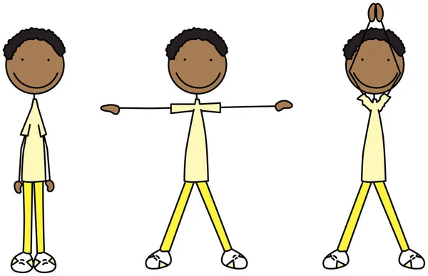 Cartoon Vector Illustration Boy Exercising Jumping Jacks Head Clap — Stock Vector