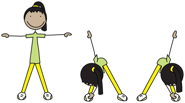 关于一个女孩锻炼的卡通矢量图解 假肢触摸 — 图库矢量图片
