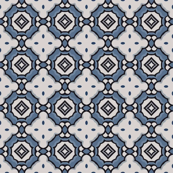 Nahtlos Illustriertes Muster Aus Abstrakten Elementen Weiß Schwarz Und Blautönen — Stockvektor