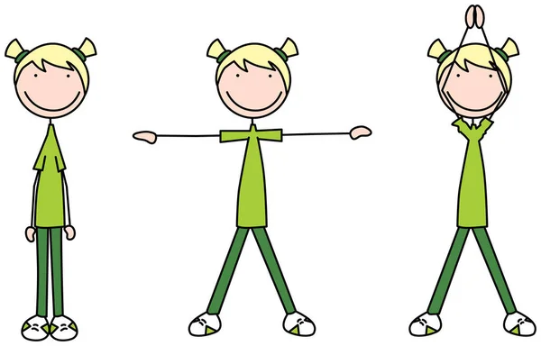 Desenhos Animados Ilustração Vetorial Uma Menina Exercitando Pulando Macacos Com —  Vetores de Stock