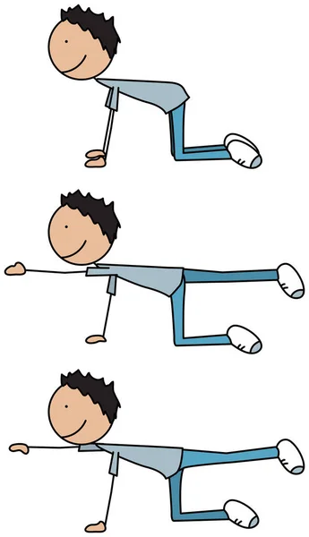 Cartoon Vector Illustration Boy Exercising Crawl Lifts — Stock Vector