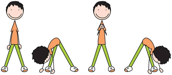 Cartoon Vektor Illustration Eines Jungen Beim Turnen Stehende Ohrfeigen — Stockvektor