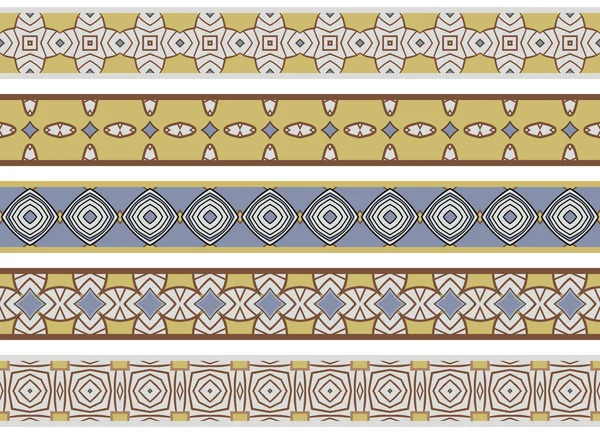 Conjunto Cinco Bordes Decorativos Ilustrados Hechos Elementos Abstractos Beige Amarillo — Archivo Imágenes Vectoriales