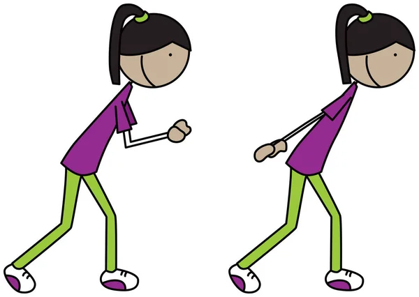 Cartoon Vektor Ilustrace Dívky Cvičení Triceps Kop Zpět — Stockový vektor