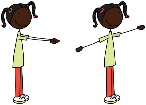 Cartoon Vector Illustration Girl Exercising Front Lateral Arm Raise — Stock Vector