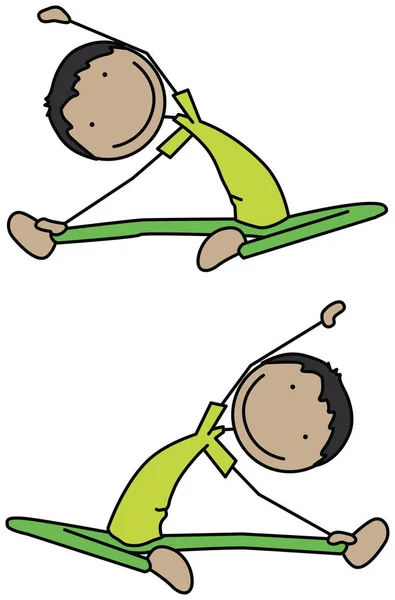 Cartoon Vektorová Ilustrace Chlapeckého Cvičení Sedící Boční Úsek — Stockový vektor