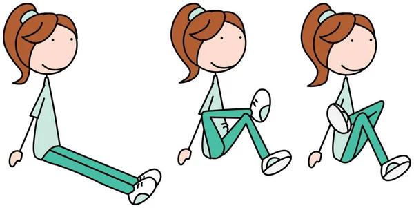 Cartoon Vector Illustration Girl Exercising Hip Rotator Stretch — Stock Vector