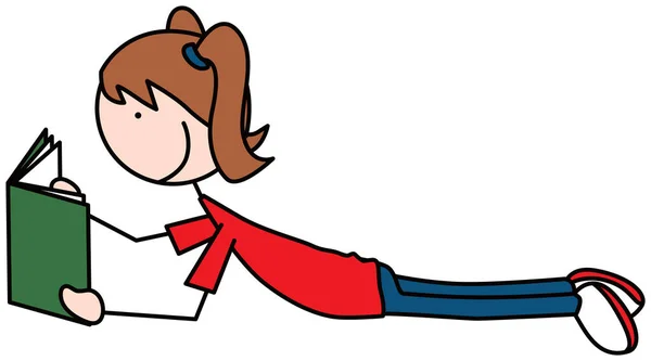 Карикатура Девочку Читающую Книгу Лежащую Полу — стоковый вектор