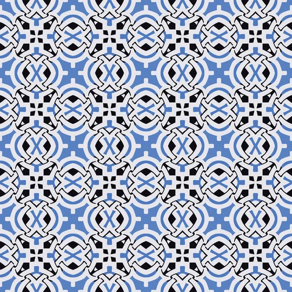 Nahtlos Illustriertes Muster Aus Abstrakten Elementen Weiß Schwarz Und Hellblau — Stockvektor