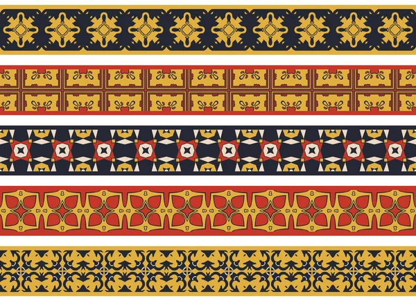 Ensemble Cinq Bordures Décoratives Illustrées Éléments Abstraits Beige Jaune Rouge — Image vectorielle