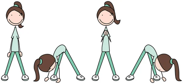 Cartoon Vektor Ilustrace Dívky Cvičení Stojící Plácnutí Tlesknutí — Stockový vektor