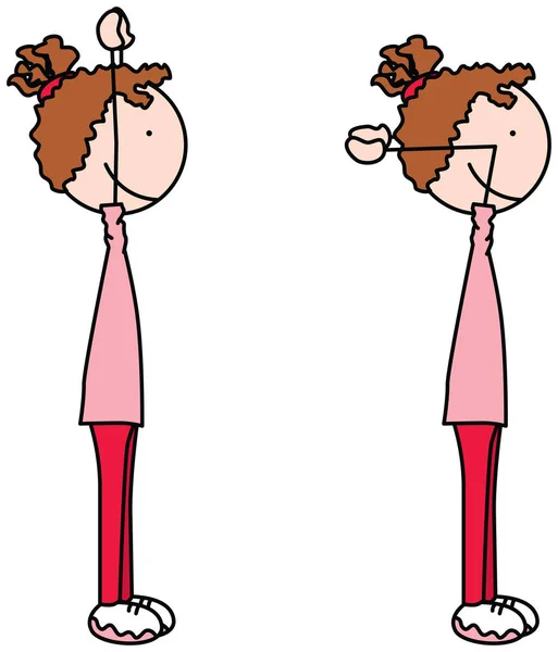 Cartoon Vektor Ilustrace Dívky Cvičení Tricep Nad Hlavou Prodloužení — Stockový vektor
