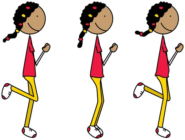 Cartoon Vector Illustration Girl Exercising Butt Kicks — Stock Vector