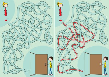 Kız, çözümü olan çocuk labirentini ziyaret ediyor.