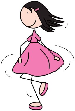 Dönen bir kızın karikatür çizimi