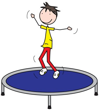 Trambolinde zıplayan bir çocuğun karikatür çizimi