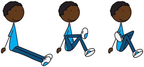 Cartoon Vector Illustration Boy Exercising Sitting Hip Rotator Stretch — Stock Vector