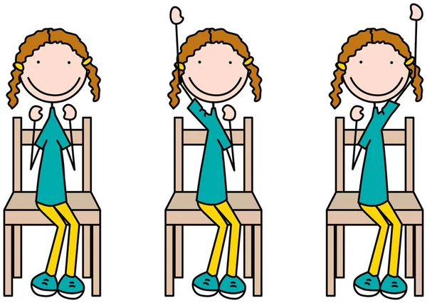 Cartoon Vektor Ilustrace Dívky Cvičení Alternativní Zvednutí Paže — Stockový vektor